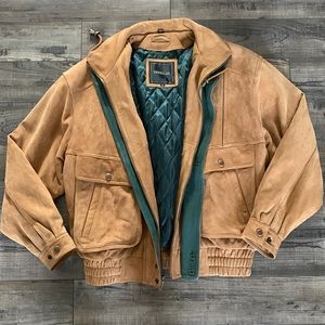 EXCELLED leather jacket tan and green suede-size XL-green quilted lining
